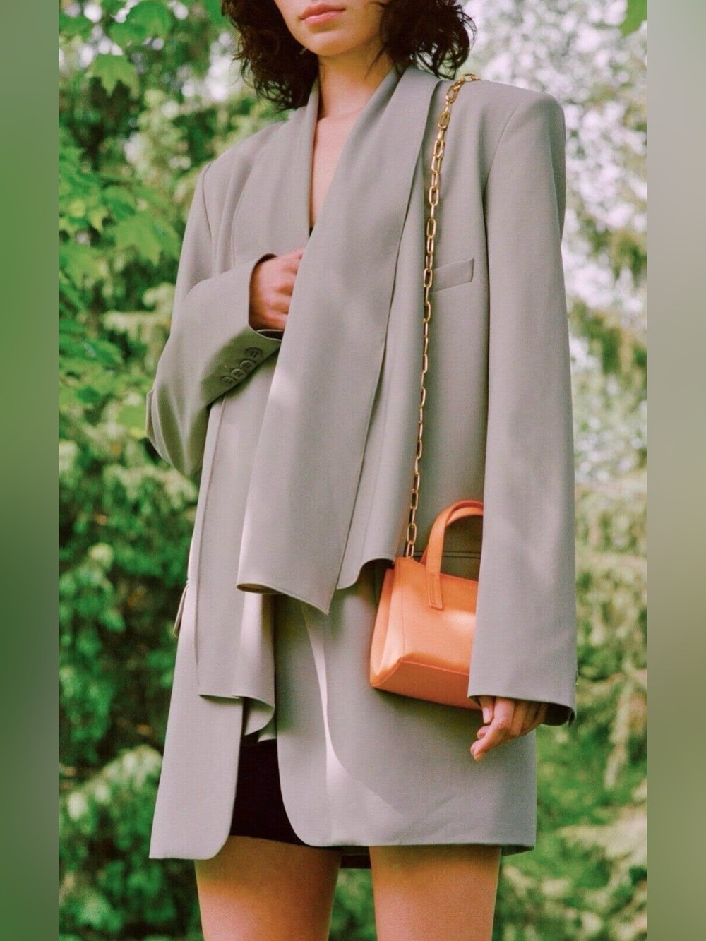 TIBI Tropical Wool Detachable Scarf Blazer Jacket in Cement Grey